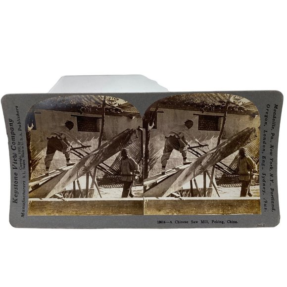 Antique 1903 Stereoview Photo Card Chinese Sawmill Peking China Keystone - Picture 2 of 8